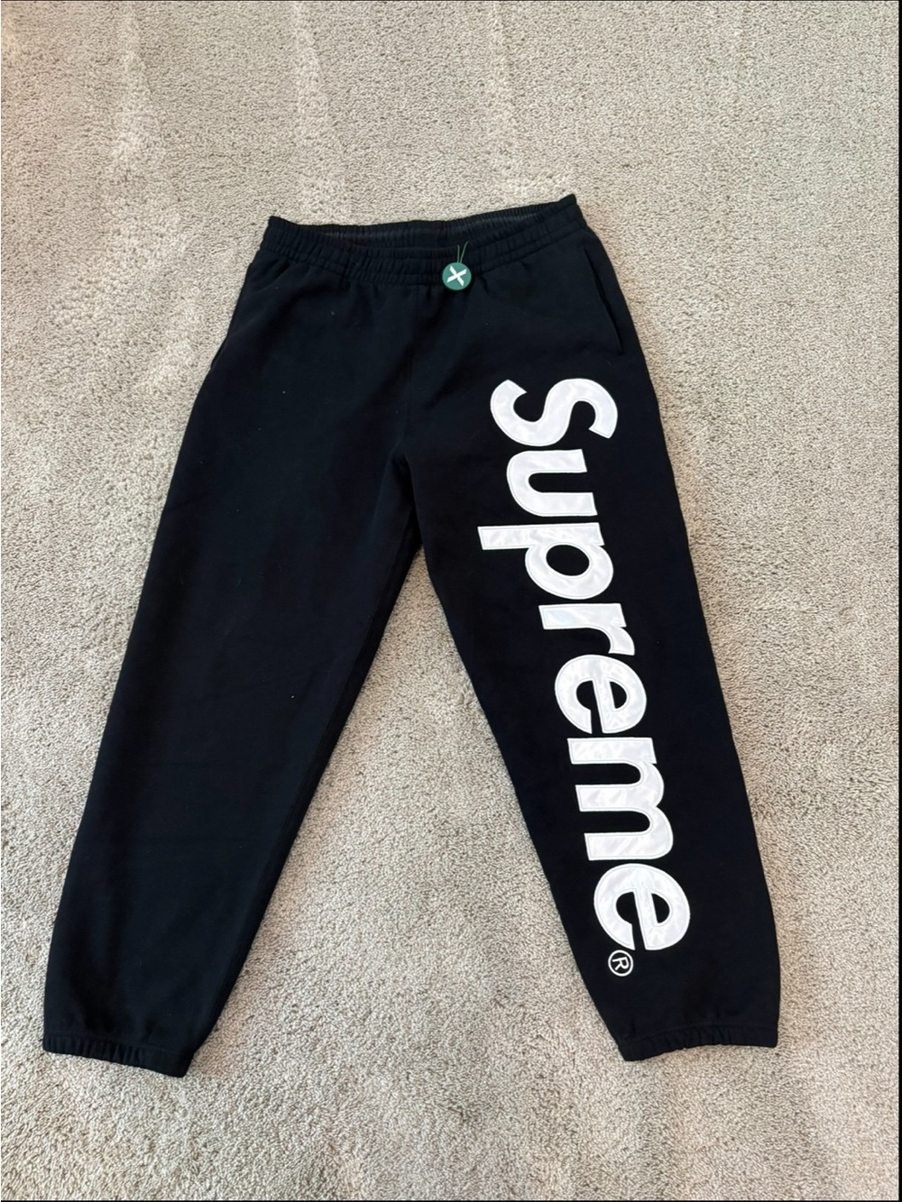 Supreme Black Joggers with Large White Vertical Logo - Kids